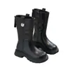 Botas de niña otoño botas largas invierno y otoño botas largas infantiles niñas botas altas con felpa botas de cuero para niñas pequeñas negro algodón de dos capas