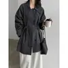 Lu Xi 26 Outono Novo Solto Para o Trabalho Simples Gola Lapela Cinto Cintura Marcada Casaco Trench Jacket Feminino Comprimento Médio 89063