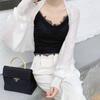 Primavera y verano nuevo encaje de pestañas chaleco pequeño espalda plisada elástico copa fija almohadilla para el pecho moda interior y exterior tirantes