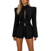 2026 Amazon Europeo y Americano Transfronterizo Otoño Nuevo Moda Elegante Chaqueta de Manga Larga Ceñida a la Cintura + Traje de Shorts