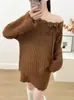 Nuevo Diseño Otoño/Invierno 2026: Conjunto de Dos Piezas para Mujer: Suéter de Punto con Flores Tridimensionales + Falda Corta de Punto de Cintura Alta