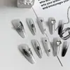 Uñas Postizas de Moda Dulces-Geniales Picantes Chica Degradado Oscuro Arte de Uñas Alta Calidad Hielo-Transparente Araña Pintada a Mano Corazón 3D Brillante