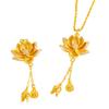 Colar Pingente Lótus Vazado Diamante Ouro Areia Vietnamita de Longa Duração Huan de Duas Vidas Lótus Botão de Flor de Lótus Corrente de Lã