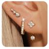 Europa y Estados Unidos transfronterizo caliente oro real latón chapado moda temperamento trébol de cuatro hojas conjunto flor de circón aretes aretes de dama