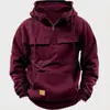 Estación Independiente Transfronteriza Nueva Sudadera con Capucha de Color Sólido para Hombre Chaqueta Sudadera Deportiva Juvenil Europea y Americana con Múltiples Bolsillos de Cuero
