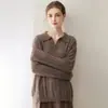 Suéter de punto de ochos para mujer, estilo nuevo, con cuello, de cachemira suave y acogedora y rayón blanco, holgado y casual, top versátil para otoño e invierno