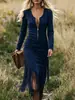 Estación independiente de Amazon de talla europea y americana transfronteriza vestido vintage western de vaquera ajustado de manga larga con flecos