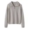 Novo cardigã de cashmere com mangas raglan compridas para outono e inverno para mulheres, jaqueta de tricô com gola alta, espessa, com zíper, suéter de tricô quente