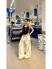 Pantalones Deportivos Casuales de Algodón con Estampado de Letras de Nicho, Pierna Recta, Ajuste Holgado, Versátiles, Pantalones de Pierna Ancha para Danza Jazz