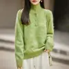 Nuevo Suéter de Punto con Cuello Alto Medio Abierto de Lana Cachemir Otoño/Invierno 2026 Manga Larga Hilo Floral Suéter de Lana Cepillada Top para Mujer