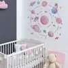 Brup Pegatinas de Pared Planeta Espacial Girly Estilo Acuarela Planeta Rosa y Morado Astronauta Pegatinas para Habitación Infantil Br5453H