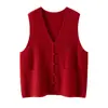 Outono e Inverno Novo Colete de Tricô de Caxemira com Decote V Estilo Chinês Feminino Look Solto Emagrecedor Versátil Colete Tricotado Colete Top