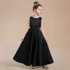 Roupa Preta de Performance para Piano Infantil Vestido de Performance para Orquestra Estudantil Moda Saia Longa de Cetim para Competição de Violino
