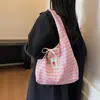 Bolsa de Chaleco a Cuadros con Etiqueta de Tomate de Dibujos Animados Coreanos Mochila de Doble Cara de Gran Capacidad para Estudiantes Bolso de Hombro Moderno Versátil