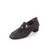 Mocasines de piel de vaca de primera capa para mujer con tacón medio grueso, nuevos zapatos de otoño e invierno de cuero genuino de punta redonda estilo coreano de corte bajo con tacón medio