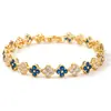 Pulseira Colorida de Pedra Preciosa Flor de Trevo de Quatro Folhas Transfronteiriça Europeia e Americana, Fashionável e Versátil, Luxo Leve com um Toque de Alto Padrão, Pulseira de Cobre Cravejada com Zircônia de Diamante Completo