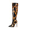2026 Novas Botas de Cano Alto com Estampa de Zebra para Comércio Exterior Estilo Europeu e Americano Bico Fino Moda Versátil Salto Super Alto Botas de Moda para Mulheres