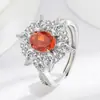Anel de Gema Colorida com Corte Flor de Gelo Ovo de Pombo para Mulheres, Venda Quente na Live do TikTok, Anel de Diamante de Alto Quilate Deslumbrante, Transfronteiriço Europeu e Americano de Luxo