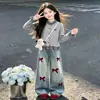 Cardigan Patchwork de Xadrez Estilo Academia Feminino de Nicho para Primavera/Outono Conjunto Casual Doce de Personalidade com Calça Jeans