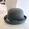Sombrero de Pescador de Lana Australiana de Boutique Francesa para Mujer Otoño e Invierno Elegante Bombín Cinta de Lino de Seda Gruesa Sombrero de Cuenca de Tela de Seda