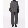Pantalones de lana gris oscuro estilo Old Money con corte de guadaña para mujer, de cintura alta, fluidos, pierna ancha, estilo abuela, pantalones casuales elegantes para el trabajo