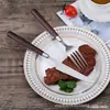 Cabo de madeira nogueira imitação textura simples conjunto de colher garfo aço inoxidável doméstico comida ocidental colher de jantar talheres retrô