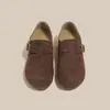 Aumento de Altura Oculto de 4CM~Fivela Camurça Batata Pequena Sapatos Casuais Femininos Par com Meias Grossas Slip-on Sapatos Preguiçosos Femininos Sapatos Individuais