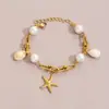 Pulsera de Acero Inoxidable con Cadena de Herradura, Colgante de Estrella de Mar y Caracola Europeo y Americano de Nueva Generación, Perla, Joyería para Mujer, Venta al por Mayor