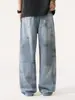 Ropa de Hombre Fengshe / Estilo Lujo Ligero Jeans de Pierna Ancha con Grafiti Salpicado de Tinta Deteriorados para Hombre, Marca de Tendencia Retro Americana