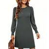 Vestido de Punto para Mujer Moda Europea y Americana Mangas Abullonadas Manga Larga Otoño Invierno Cuello Redondo Casual Holgado con Bolsillos