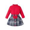 Traje de estilo de moda europea y americana transfronteriza, Otoño e Invierno Caliente, Color Sólido, Cuello Medio, Manga Larga, Cuadros, Conjunto de Falda de Dos Piezas