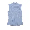 Venta al por mayor transfronteriza 2026 Moda europea casual ajustada corta con dobladillo de camisa a rayas para mujer D6340955