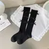 Calcetines finos de plata para muslos de primavera, calcetines largos de seda brillante con lazo, calcetines grises europeos para mujer
