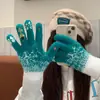 Guantes de Invierno Nuevos para Mujer sin Dedos Engrosados Cálidos Lindos Estudiante Antifrío Tacto de Lana Árbol de Navidad