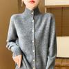 Cardigan de lã tricotada para mulheres outono e inverno novo top solto engrossado 100 lã pura meia gola alta jaqueta