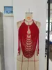 Top de Tirantes Sexy con Cuentas Rojas Pesadas Transfronterizo Europeo y Americano para Mujer