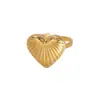 Anillo de Corazón con Moño Hueco de Moda, Chapado en Oro Real de 18K, Anillo de Acero Inoxidable, Joyería de Mano a Juego para Parejas