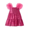2025 Nuevo Vestido de Lentejuelas para Niñas Comercio Exterior Transfronterizo Elegante Vestido de Moda Vestido de Tirantes con Manga Voladora