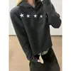 Moletom com capuz bordado listrado de estrelas, unissex, coleção de outono, estilo relaxado e casual, mangas compridas, quadrado e curto, caimento oversized, peça pesada