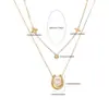 Verano Sencillo y Versátil Elegante y de Moda Acero Inoxidable Chapado en Oro Flor de la Suerte Trébol de Cuatro Hojas Circonia Perla Combinación de Collar para Mujer