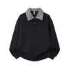 Sudadera retro americana a cuadros con cuello polo 2026 para hombre y mujer, otoño, corte holgado, estilo universitario, camiseta de manga larga de dos piezas falsas, moderna