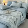 Conjunto de quatro peças de colcha de verão em jacquard de algodão puro com camada dupla de gaze, colcha fina para o verão, lavável à máquina, colcha fresca de verão para dormitório e quarto, colcha de ar condicionado
