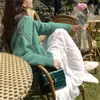 Suéter de punto de cuello redondo nuevo estilo coreano para otoño e invierno, suéter de punto liso retro holgado estilo perezoso para mujer, suéter suave y pegajoso para todo tipo de ocasiones para mujer