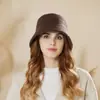 Gorros de Otoño e Invierno para Mujer, Gorro de Lana Tejido Versátil de Color Sólido, Sombrero de Pescador que Adelgaza el Rostro, Gorro Tipo Cubeta Cálido con Forro de Forro Polar para Circunferencia de Cabeza Grande