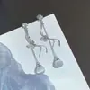 Aretes Largos de Borla de Mariposa Estilo Ultra-Hada Plateados con Piedra Ojo de Gato, Nuevos Aretes de Botón Dulces de Nicho Estilo Chino para Mujer