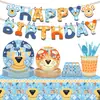 Mm289 Prato de Papel Decorativo Cachorro Azul Conjunto de Copos de Papel para Guardanapos para 8 Pessoas Conjunto de Louça para Festa de Feriado
