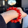 Pulseira de Ágata Calcedônia Vermelha Sangue de Pombo Natural com Pedra Redonda de Círculo Único Pulseira Estilo Casal Joia de Jade Presente de Ano de Nascimento
