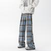 Calça Xadrez Vinho Casual para Homens, Calça de Lã Reta da Moda de Marca, Calça Larga Solta Tamanho Grande para Homens
