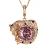Novo Colar Huabi Joias Mais Vendido Pedra Preciosa Colorida Lapidação Rosa Simulado Ouro Rosa Vintage Leopardo com Pedra Principal 14mm
