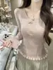 Suéter de Tricô com Renda e Decote V Estilo Doce para Mulheres, Outono e Inverno, Estação Primavera, Cintura Marcada, Emagrecimento, Top Rejuvenescedor, Camisa de Base